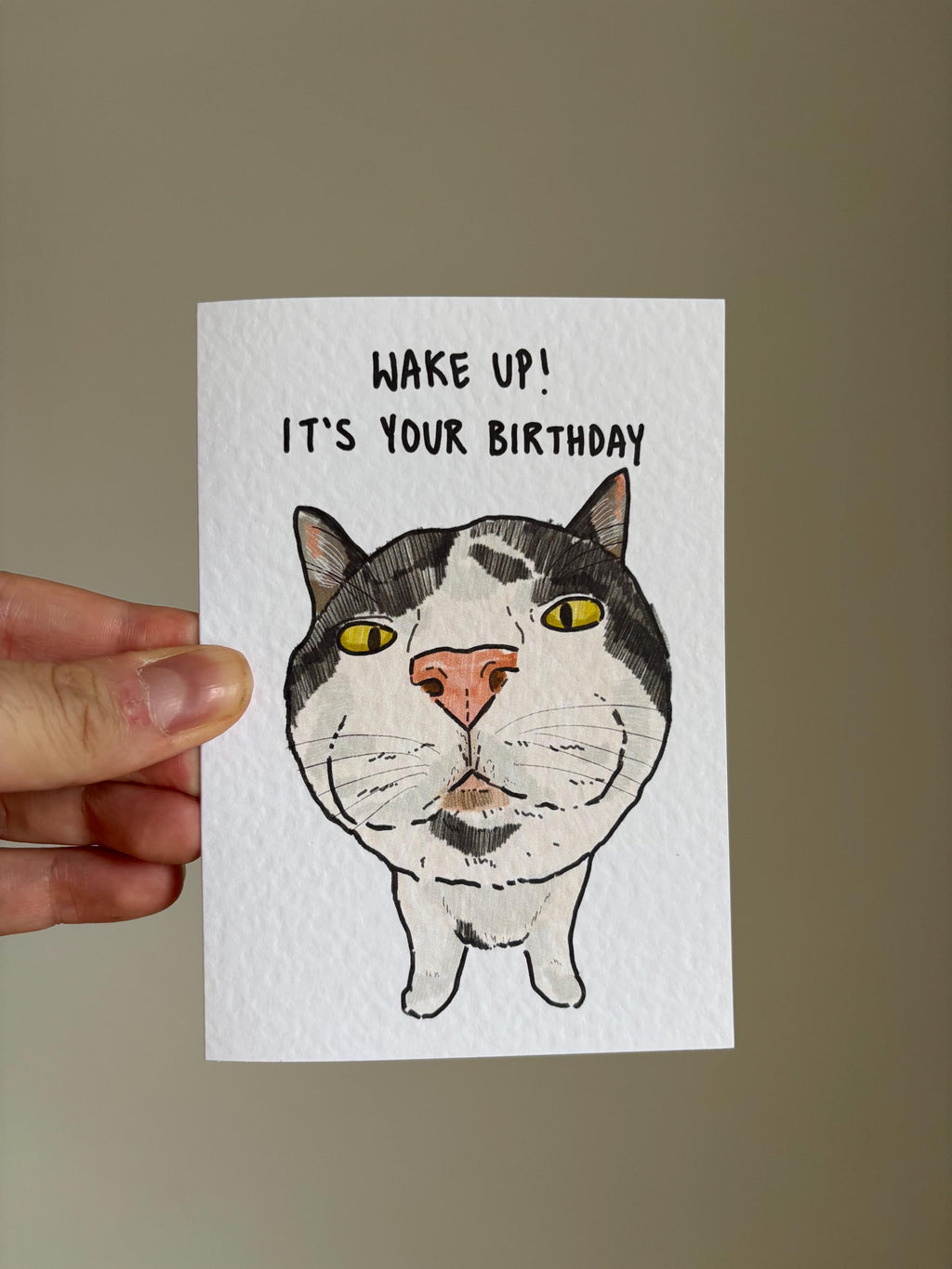 White and Black Cat Funny Birthday Card: Handcrafted A6 Greeting Card