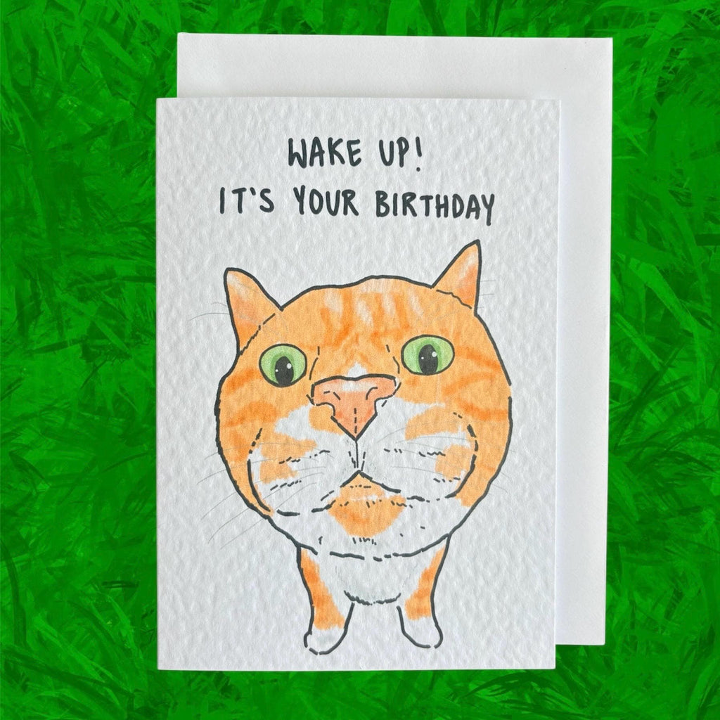 Ginger and White Shell Cat Funny Birthday Card: Handcrafted A6 Greeting Card