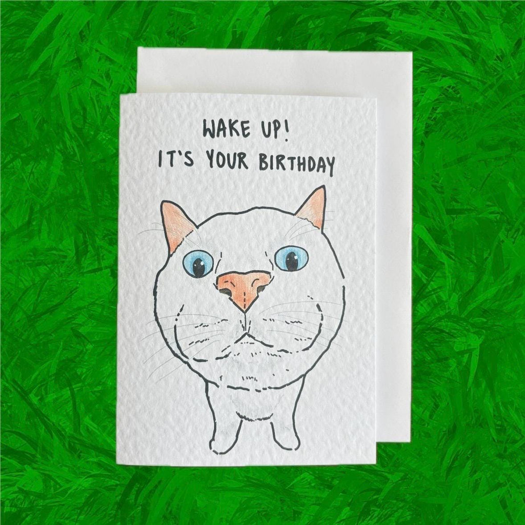 White Cat Funny Birthday Card: Handcrafted A6 Greeting Card