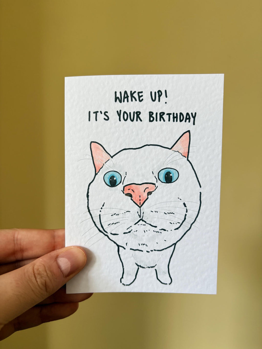 White Cat Funny Birthday Card: Handcrafted A6 Greeting Card