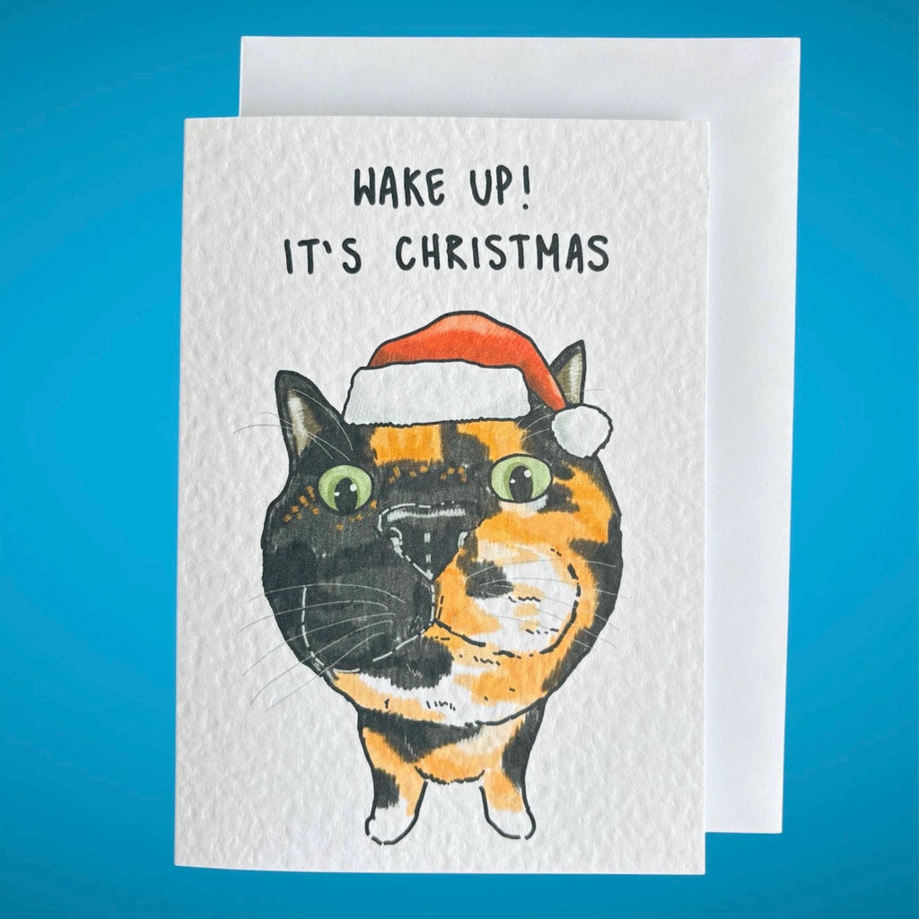 Tortoise Shell Cat Funny Christmas Card: Handcrafted A6 Greeting Card