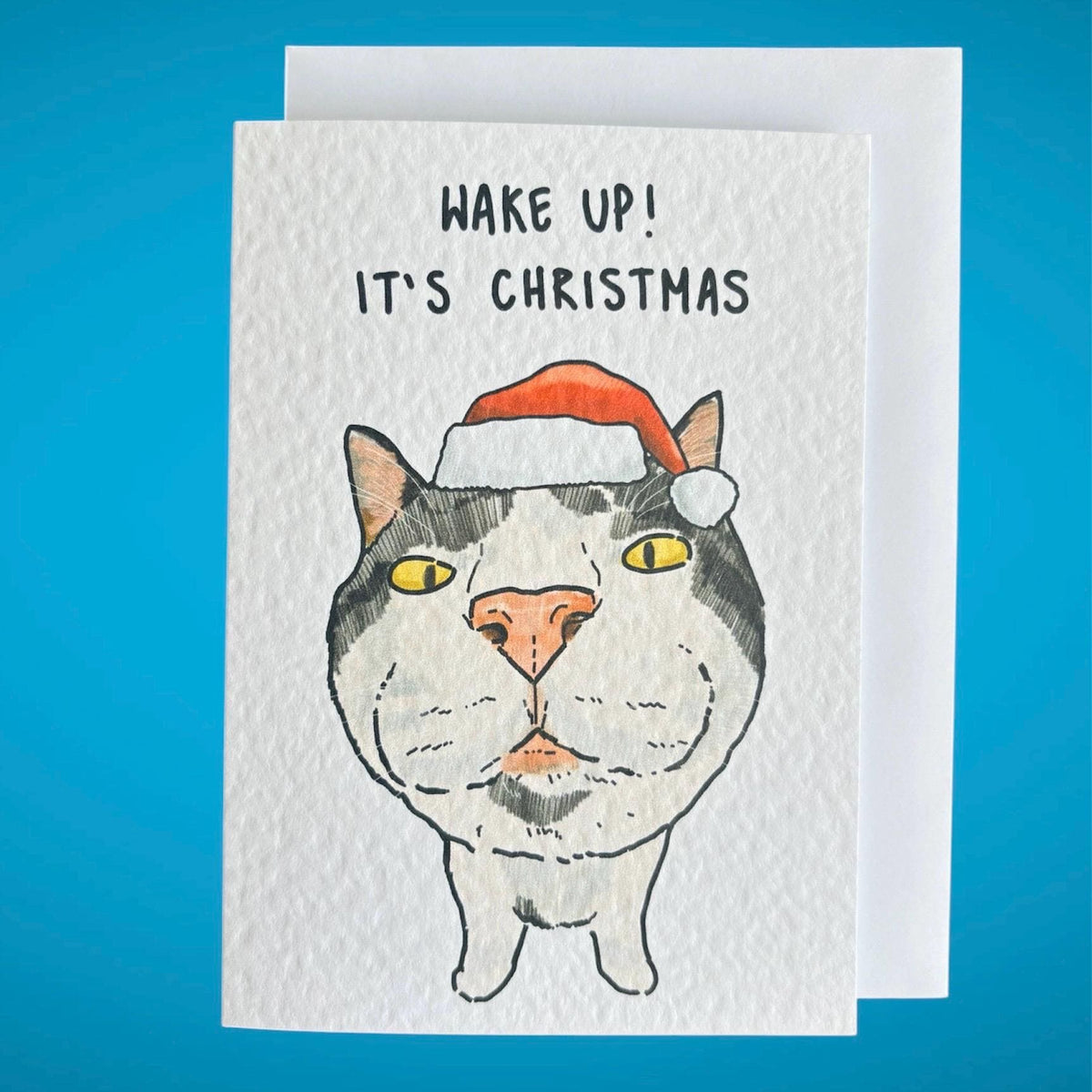 White and Black Cat Funny Christmas Card: Handcrafted A6 Greeting Card